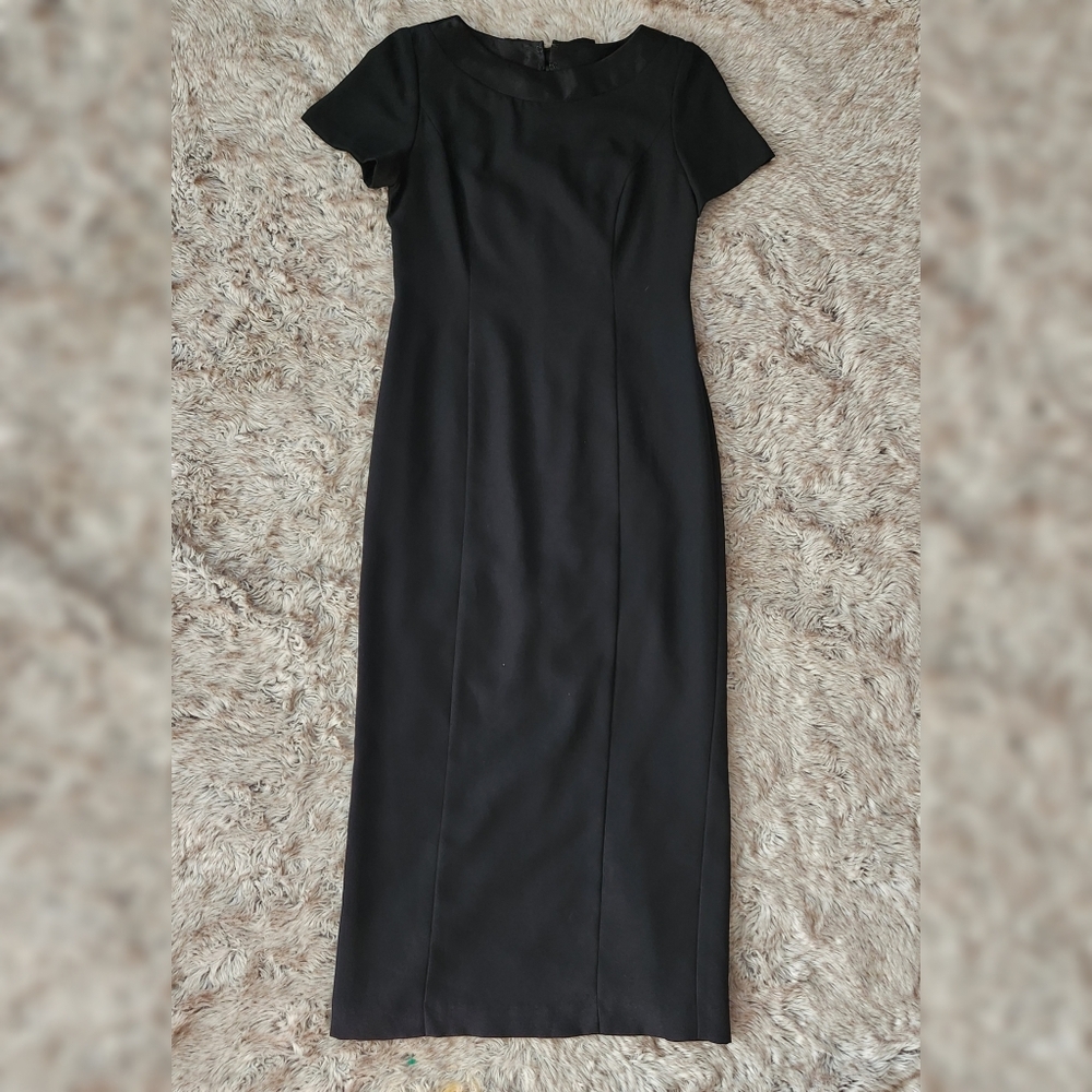 Vintage Papell Boutique Evening Short Sleeve Black Bow Back Midi‎ Dress Size 6P